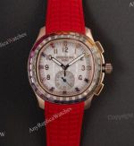 PPM Factory Patek Philippe Aquanaut Luce Dandong 4130 Movement Rainbow Diamond Bezel Red Band Watch 39.9mm 